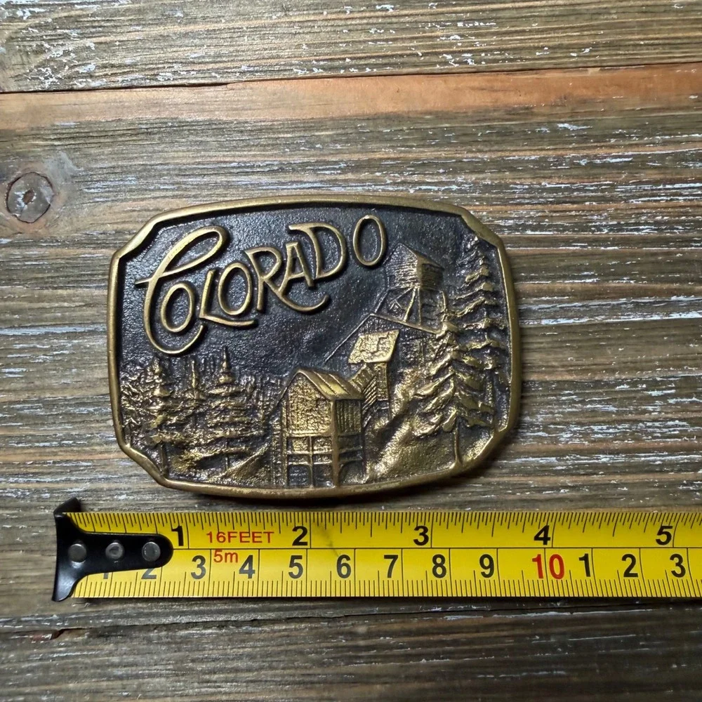 Vintage 1976 Heritage Mint Colorado Solid Brass Belt Buckle Western Mining Town